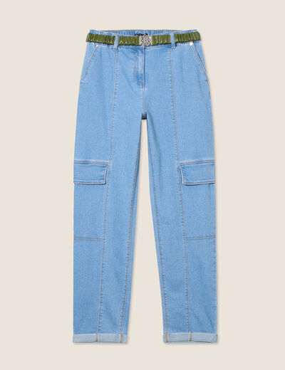 Jean cargo ceinturé denim double stone femme