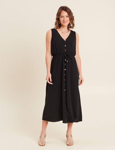 Robe évasée col V sans manches noir femme