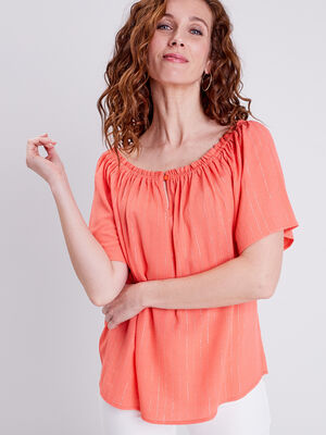 Blouse manches courtes orange clair femme