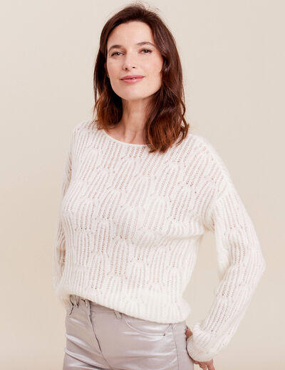 Pull manches longues sequins ecru femme