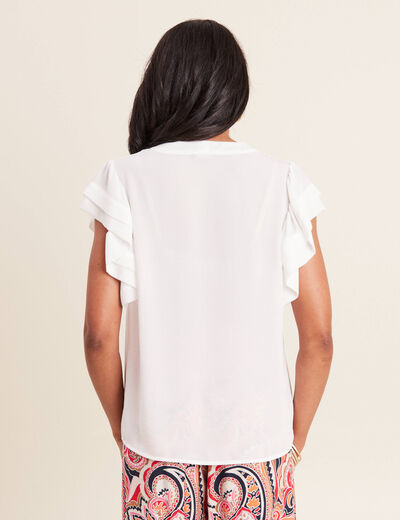 Blouse manches courtes volants ecru femme