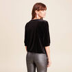 T-shirt velours col v manches 3/4 strass noir femme