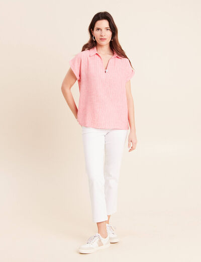 Blouse manches courtes fluide rose corail femme