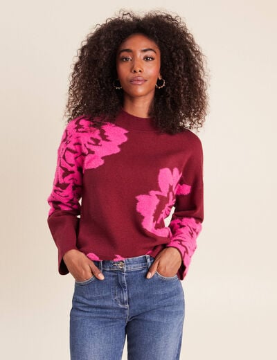Pull col montant bordeaux femme