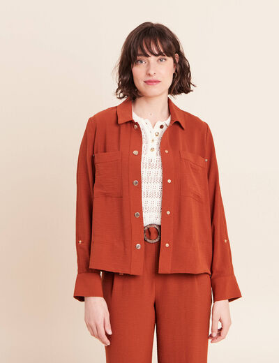 Veste fluide manches longues doubl&eacute;e marron fonc&eacute; femme