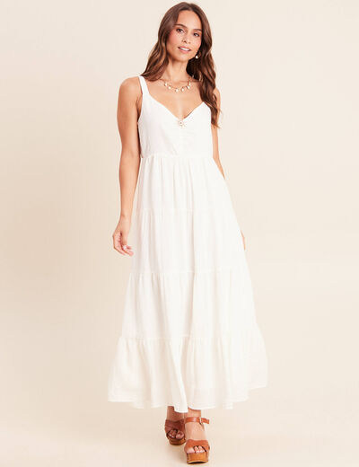 Robe longue &eacute;vas&eacute;e &agrave; fines bretelles ecru femme