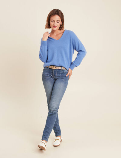 Pull en cachemire manches longues bleu violet femme