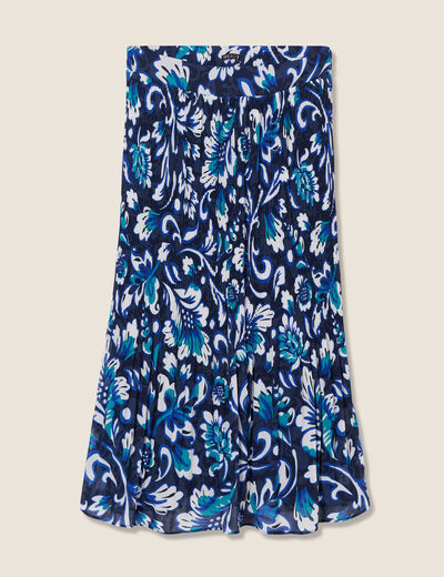 Jupe longue plissée imprimée bleu femme