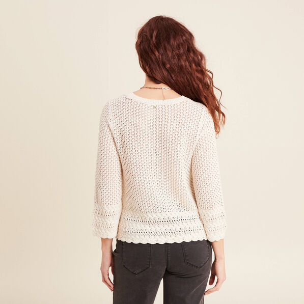 Pull manches 3/4 ajouré ecru femme