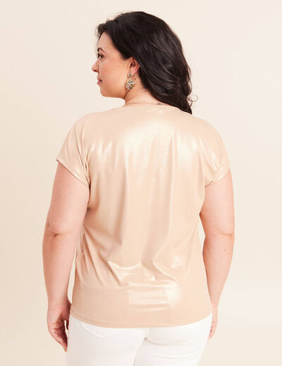 T-shirt col V manches courtes beige femme