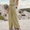 Pantalon fluide taille haute vert olive femme