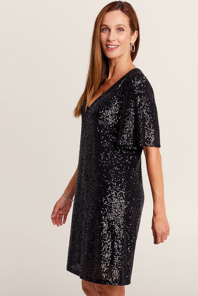 Robe évasée sequins noir femme