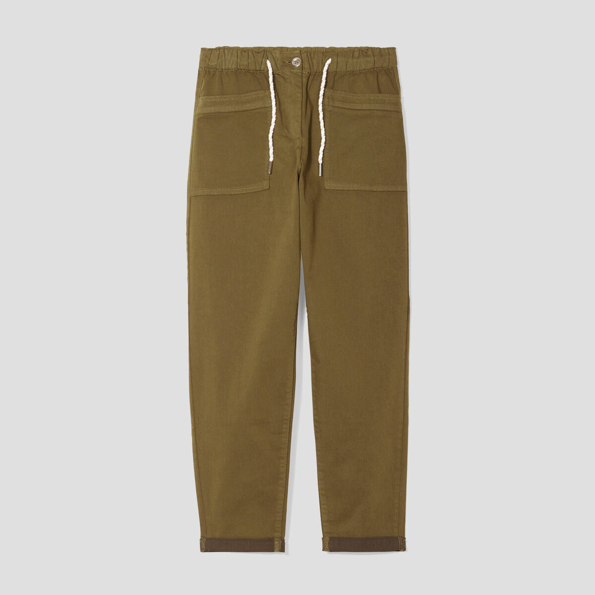 Pantalon coupe droite à coulisse vert olive femme