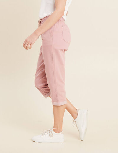 Pantacourt large taille haute rose pastel femme