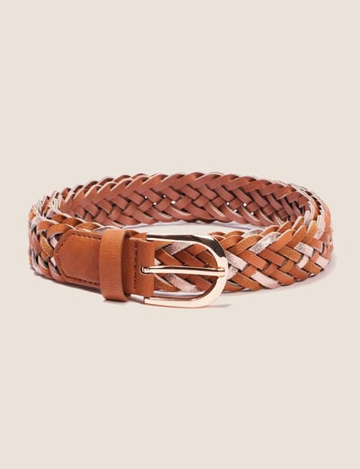 Ceinture tressée irisée camel femme
