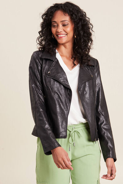 Veste esprit motard zippée noir femme