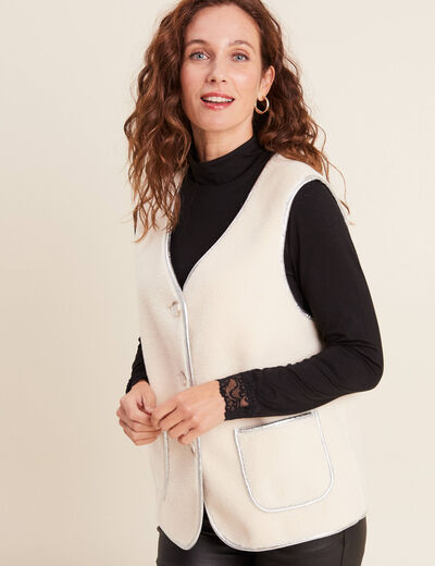 Veste sans manches laine mouton ivoire femme