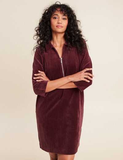 Robe droite velours bordeaux femme