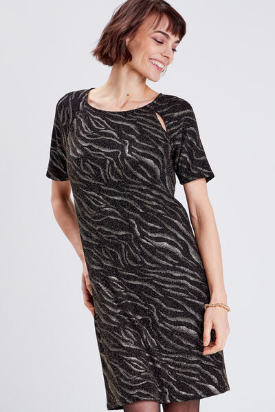 Robe droite manches courtes noir femme