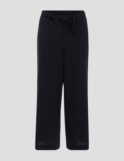 Pantalon large ceinturé noir femme