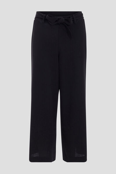 Pantalon large ceinturé noir femme