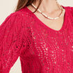 Pull manches 3/4 ajouré rose fushia femme