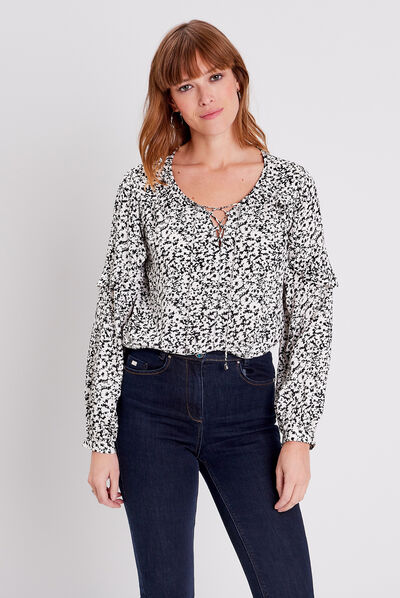 Blouse manches longues ecru femme