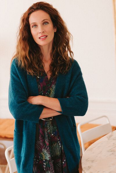 Gilet manches 3/4 bleu pétrole femme