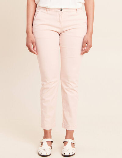 Pantalon coupe chino taille bascul&eacute;e rose poudr&eacute;e femme