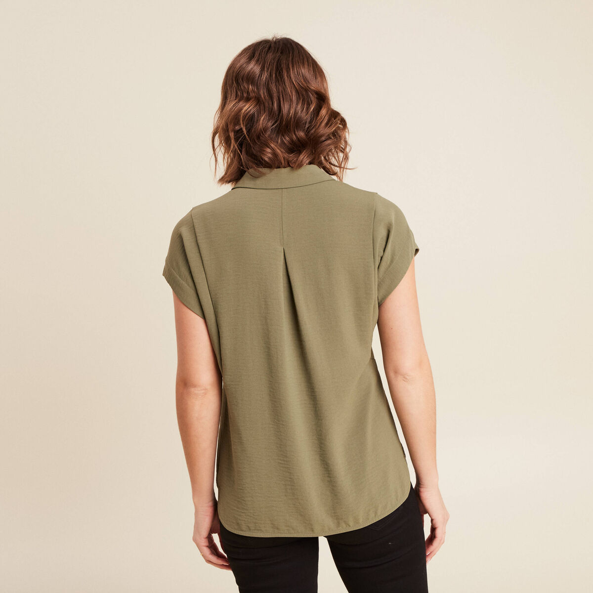 Blouse manches courtes vert kaki femme
