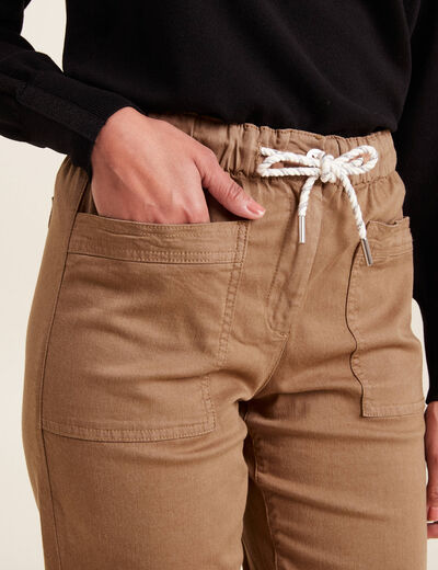 Pantalon coupe droite à coulisse taupe femme