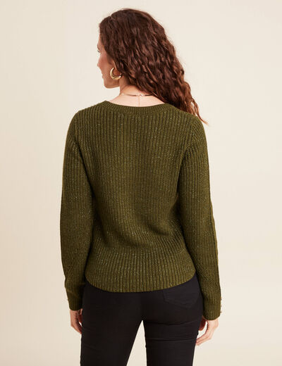 Pull manches longues vert foncé femme