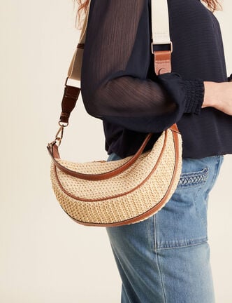 Sac demi-lune tressé ecru femme