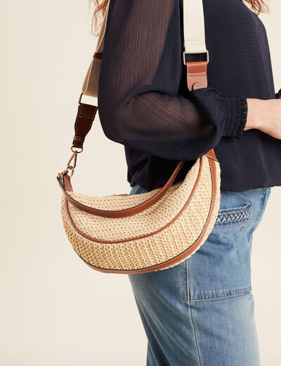 Sac demi-lune tressé ecru femme