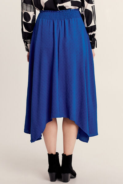 Jupe longue évasée asymétrique bleu electrique femme