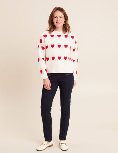 Pull col rond manches longues rouge femme