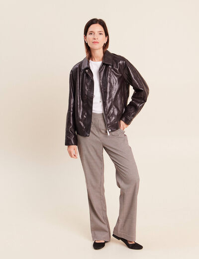 Blouson col montant marron femme