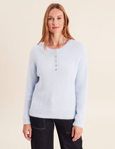 Pull col tunisien bleu pastel femme