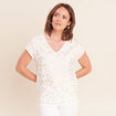T-shirt droit col v manches courtes couleur or femme