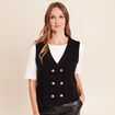 Gilet court cintr&eacute; sans manches col v noir femme