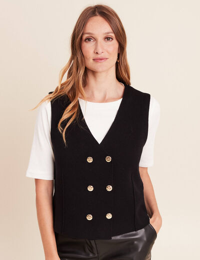 Gilet court cintr&eacute; sans manches col v noir femme