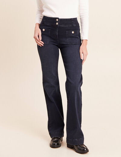 Jean coupe bootcut taille haute denim blue black femme