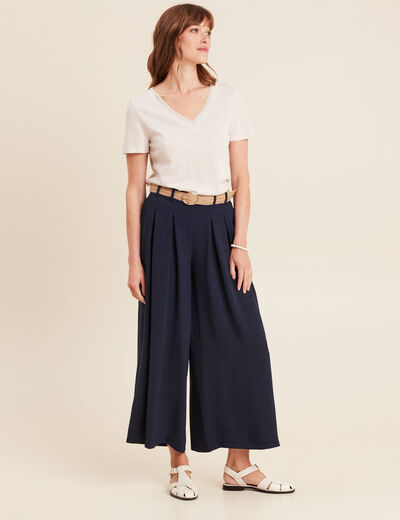 T-shirt manches courtes col en V gris clair femme