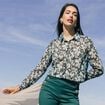 Chemise manches longues en voile vert femme