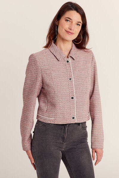Veste droite boutonnée rose clair femme