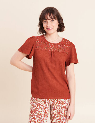 T-shirt manches courtes marron fonc&eacute; femme