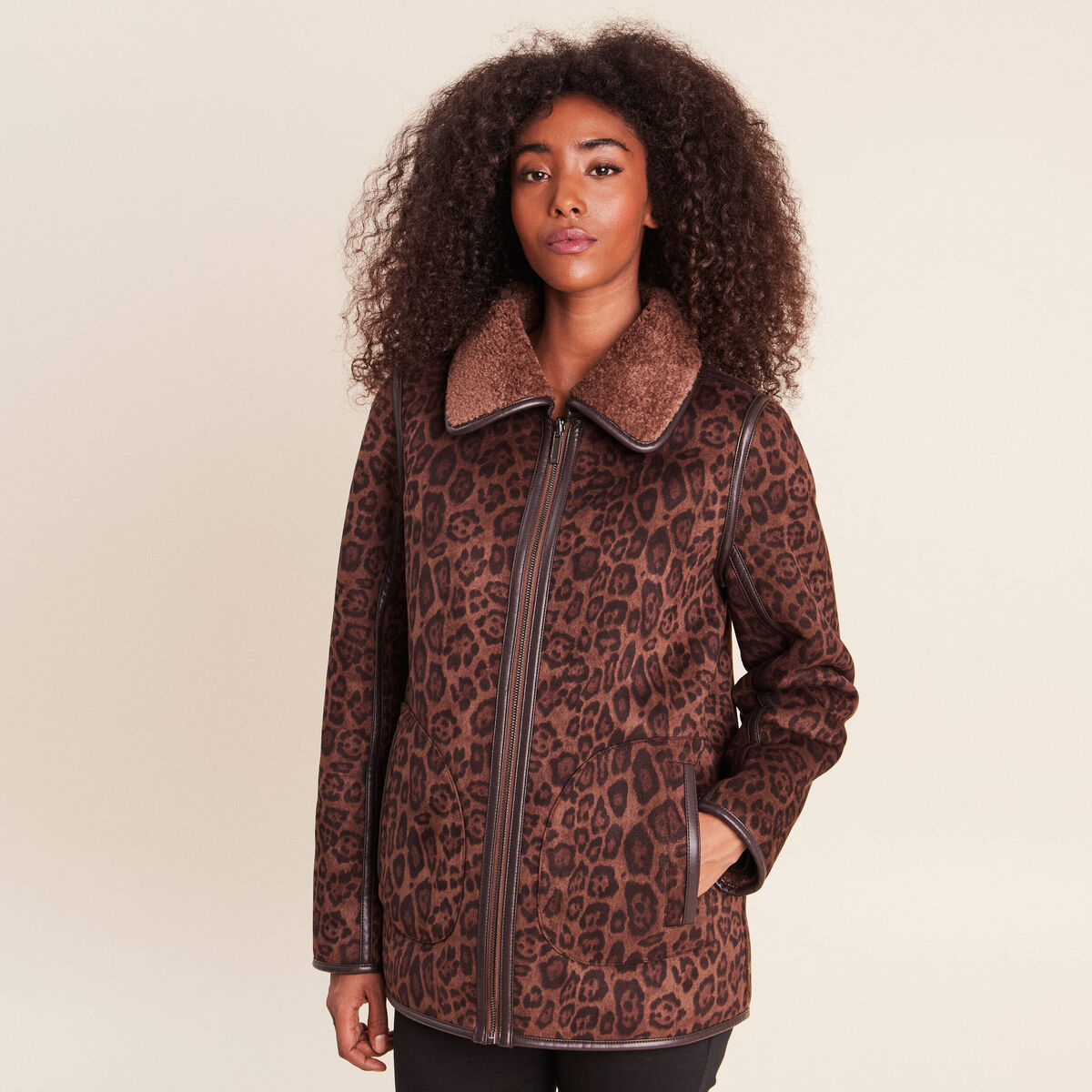 Manteau r&eacute;versible marron femme
