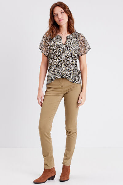 Jean magique ajusté taille standard vert kaki femme