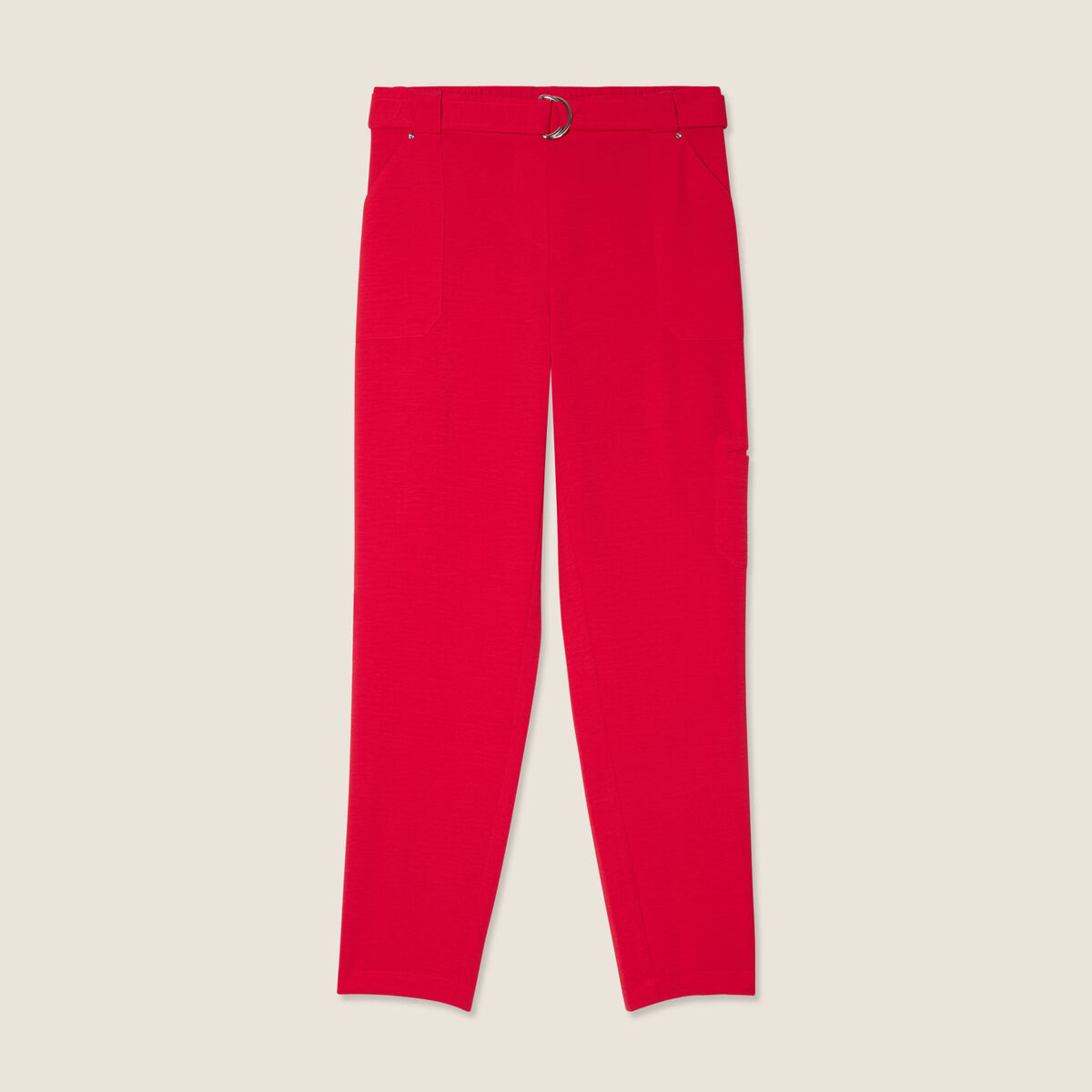 Pantalon flou ceinturé rouge femme