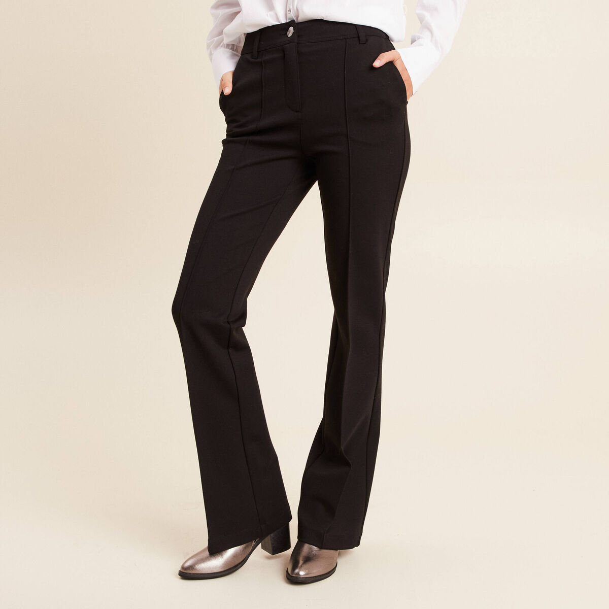 Pantalon bootcut maille milano noir femme